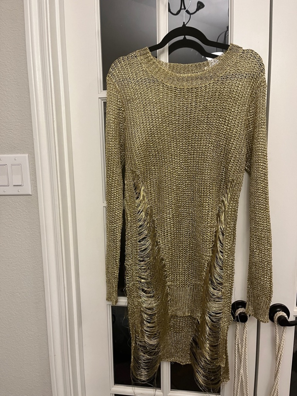 Gold Metallic Distressed Crewneck Sweater